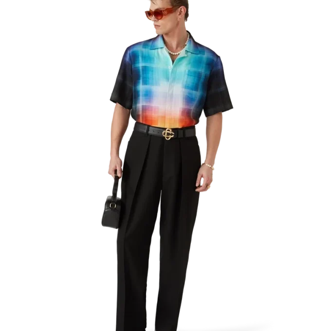 Kurzarmhemd aus Viskosemischung mit Farbverlauf