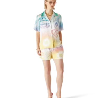 Kurzarmhemd mit Halbton-Logo und kubanischem Kragen