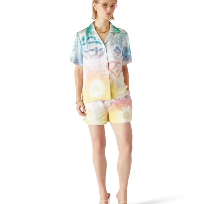 Kurzarmhemd mit Halbton-Logo und kubanischem Kragen