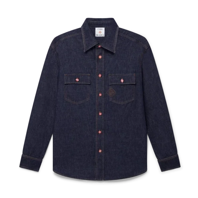 Kurzärmeliges Denim-Shirt mit Logo-Stickerei