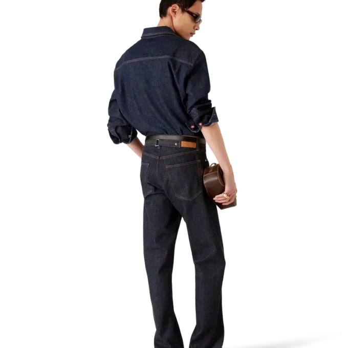 Kurzärmeliges Denim-Shirt mit Logo-Stickerei