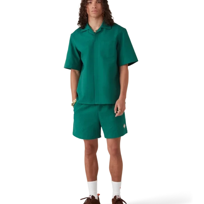 Kurzärmeliges Jacquard-Shirt aus Baumwolle mit Monogramm