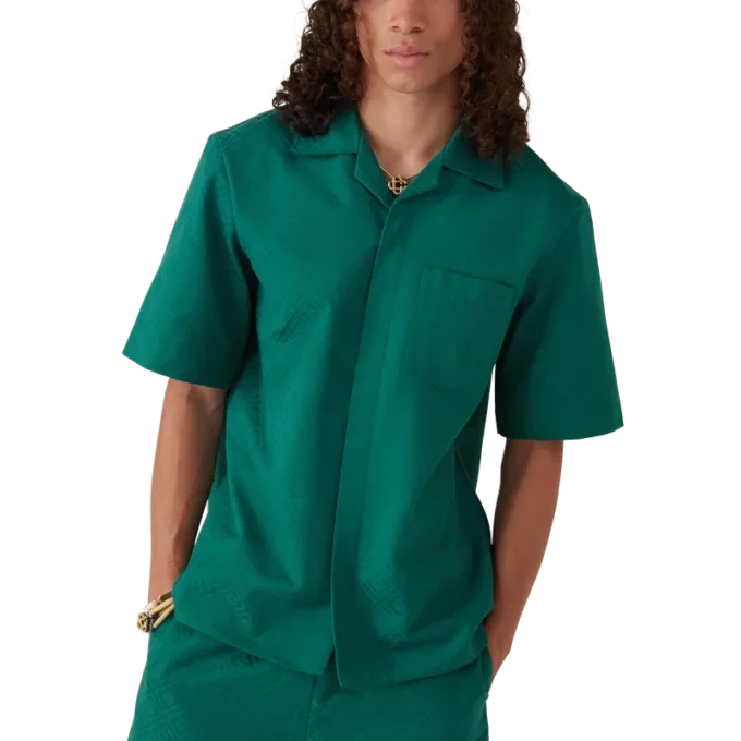 Kurzärmeliges Jacquard-Shirt aus Baumwolle mit Monogramm