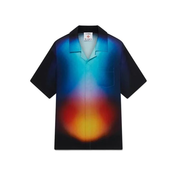 Kurzärmeliges Seidenhemd mit Farbverlauf