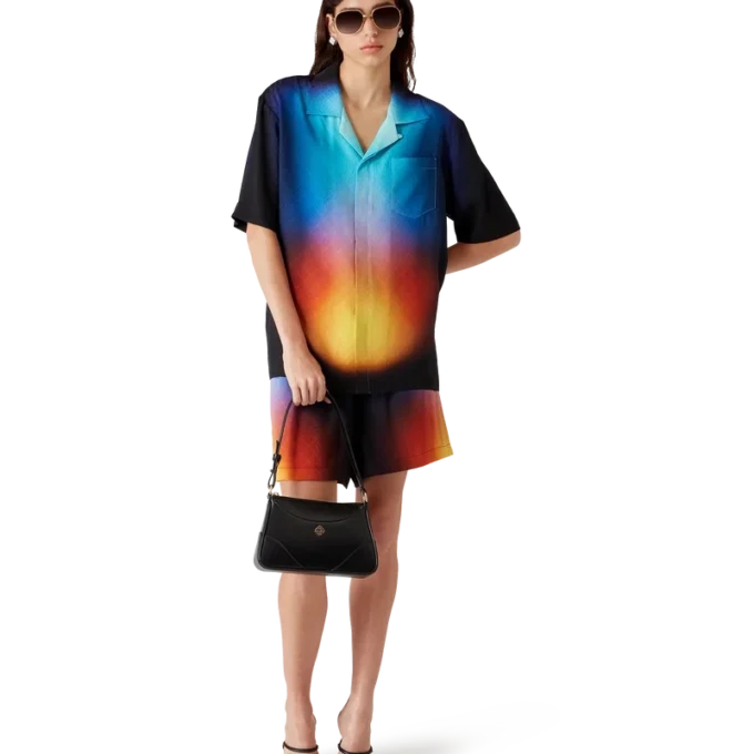 Kurzärmeliges Seidenhemd mit Farbverlauf