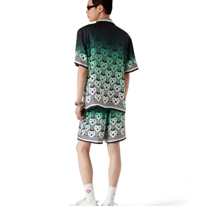 Kurzärmeliges Seidenhemd mit Farbverlaufs-Monogramm