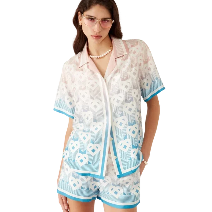 Kurzärmeliges Seidenhemd mit Herz-Monogramm in Farbverlauf