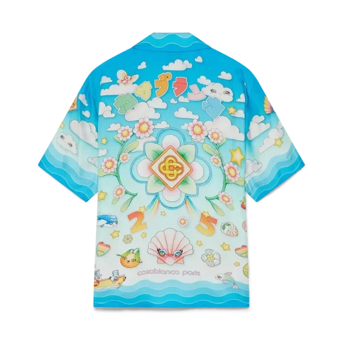 Kurzärmeliges Seidentwill-Shirt mit Kawaii-Motiv