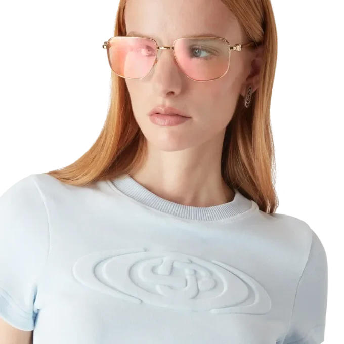Kurzärmeliges Velours-T-Shirt für Damen