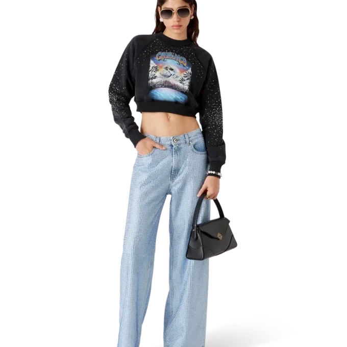 La Pramonition Cropped-Sweatshirt mit Kristallverzierung
