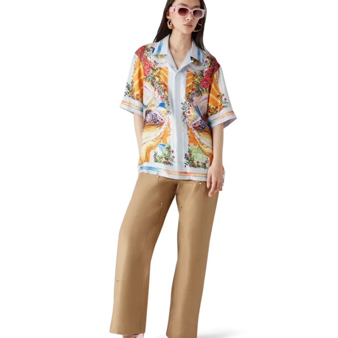 La Tornade De Rose Kurzarm-Seidenhemd