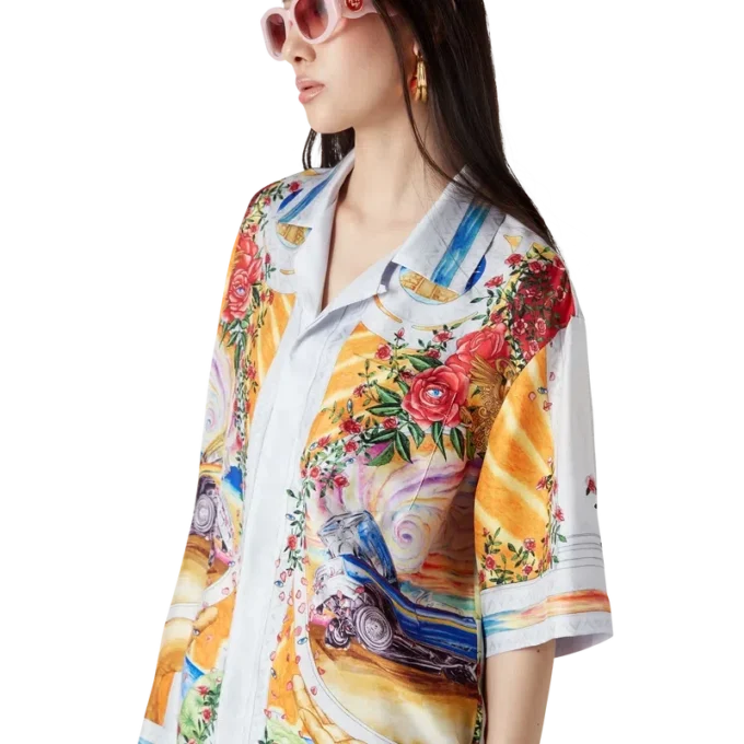 La Tornade De Rose Kurzarm-Seidenhemd