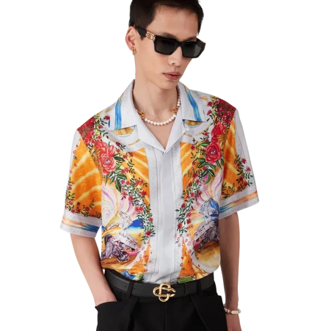 La Tornade De Rose Kurzarm-Seidenhemd