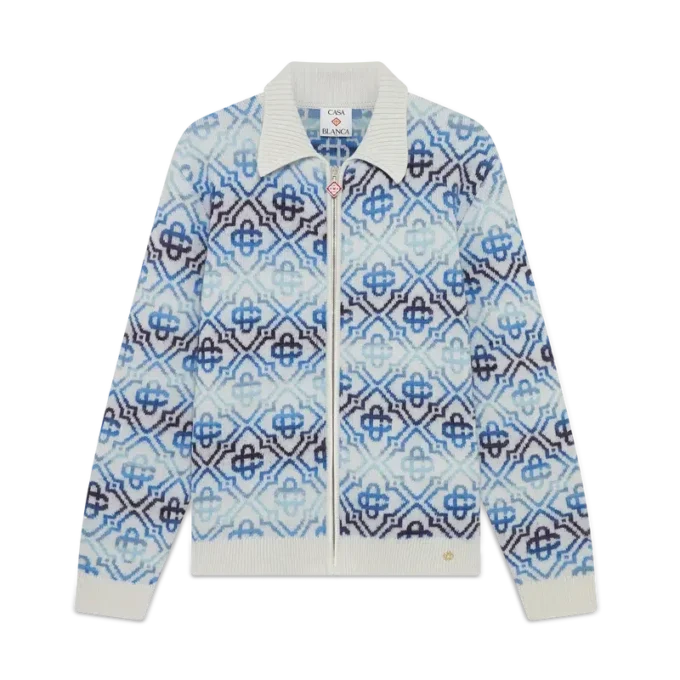 Langärmeliger Merino-Cardigan mit Space-Dye-Monogramm Langärmeliger Merino-Cardigan mit Space-Dye-Monogramm