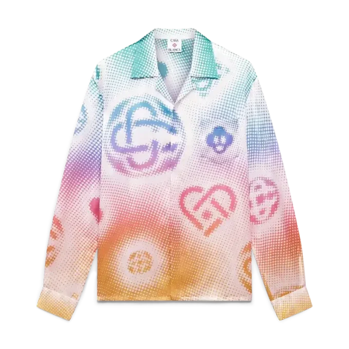 Langärmliges Seidenhemd mit Halftone-Logo Langärmliges Seidenhemd mit Halftone-Logo