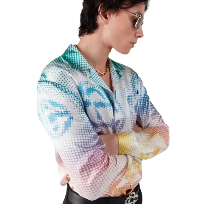 Langärmliges Seidenhemd mit Halftone-Logo Langärmliges Seidenhemd mit Halftone-Logo