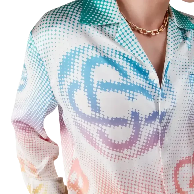 Langärmliges Seidenhemd mit Halftone-Logo Langärmliges Seidenhemd mit Halftone-Logo