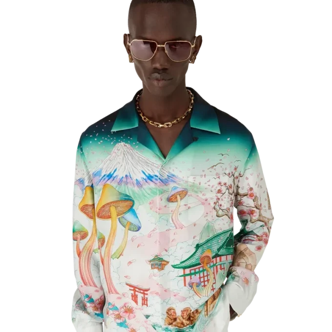 Langärmliges Seidentwill-Hemd „Flowers“ Langärmliges Seidentwill-Hemd „Flowers“