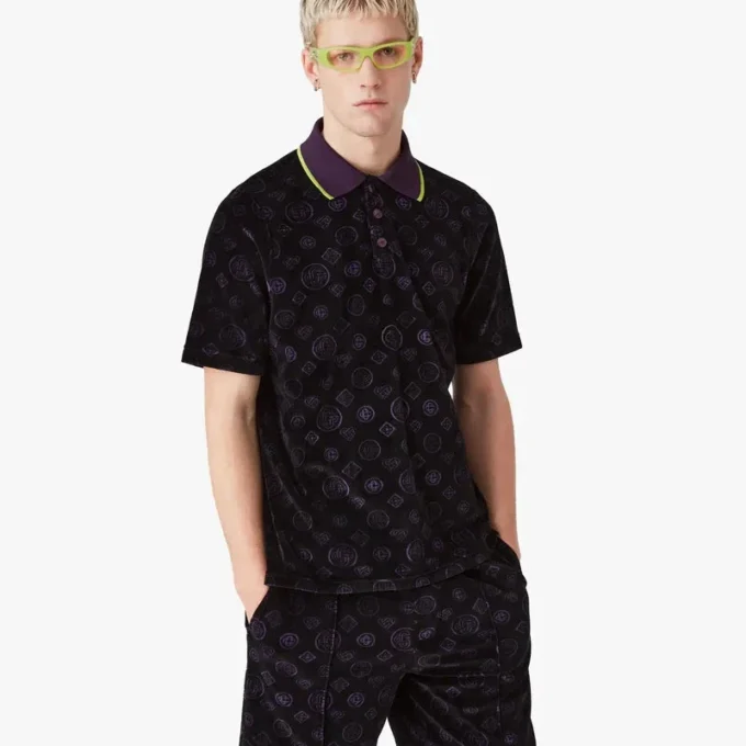 Lila Monogram-Velours-Poloshirt