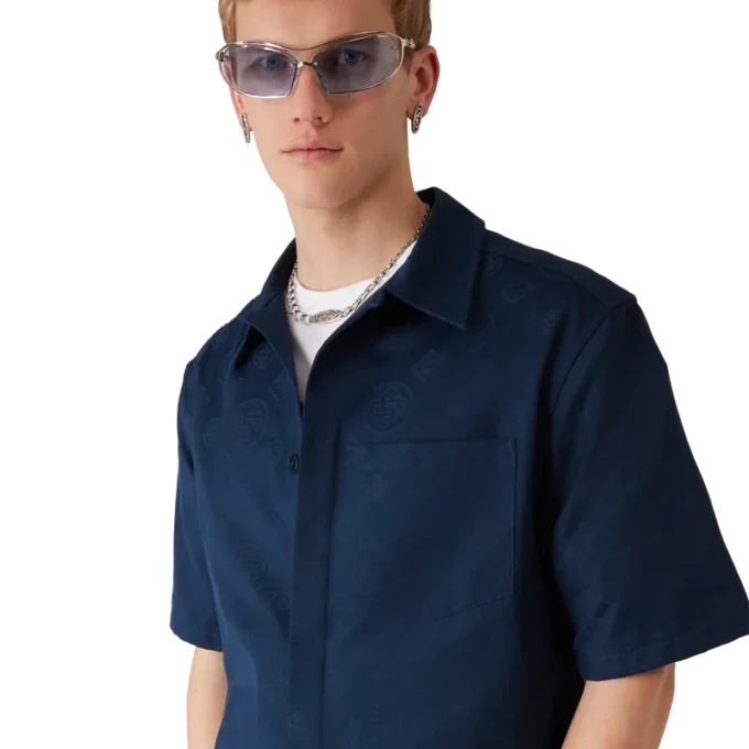Marineblaues Monogramm-Kurzarmhemd
