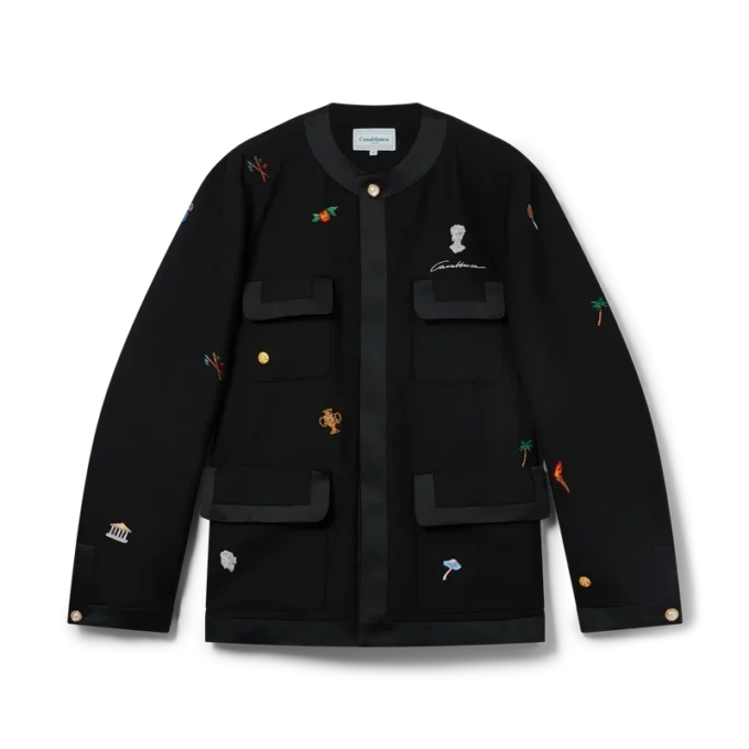 Maßgeschneiderte Jacke aus Wolle mit gesticktem Motiv