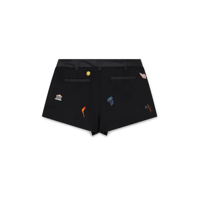 Maßgeschneiderte Shorts aus Wolle mit gesticktem Motiv