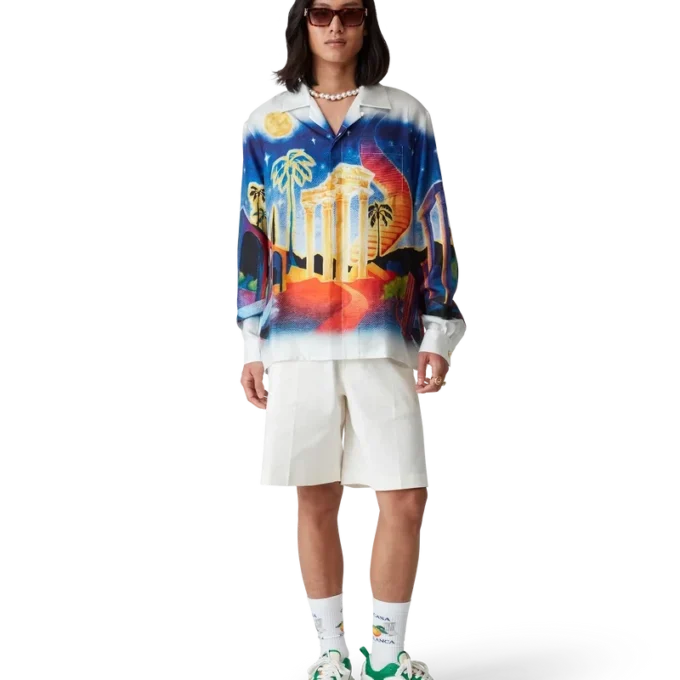 Midnight Acropolis Langarm-Seidenhemd