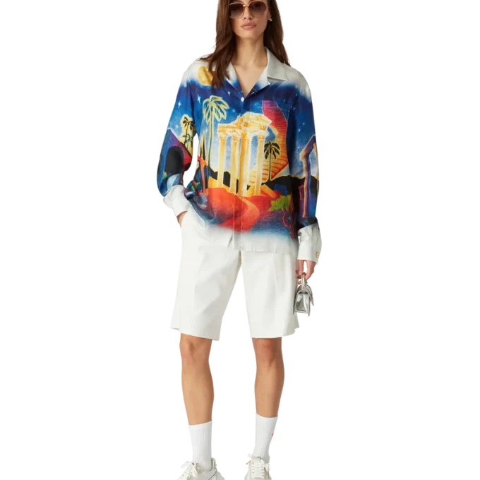 Midnight Acropolis Langarm-Seidenhemd