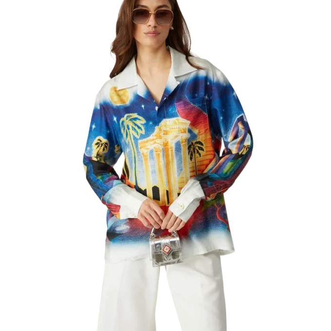 Midnight Acropolis Langarm-Seidenhemd