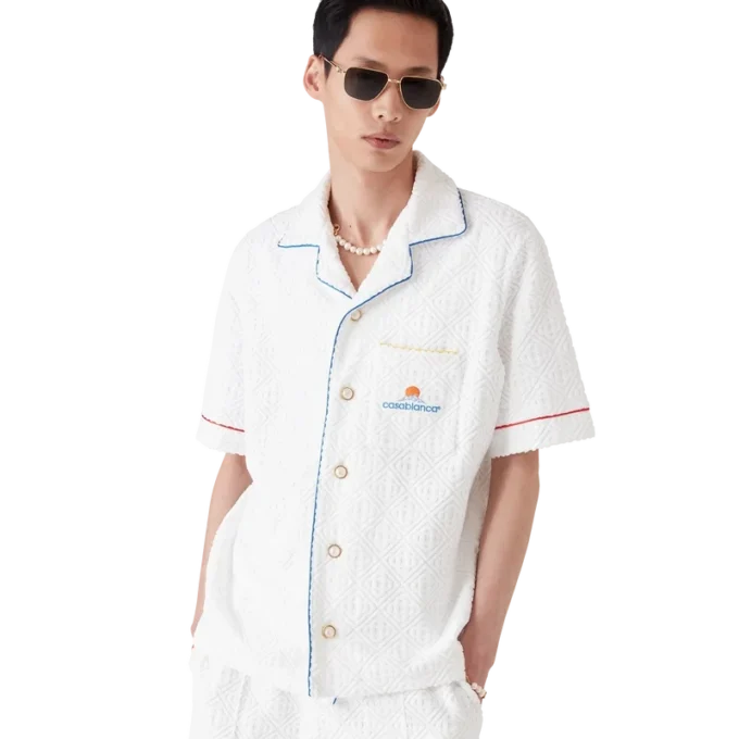 Monogram-Jacquard-Frottee-Hemd mit kurzen Ärmeln