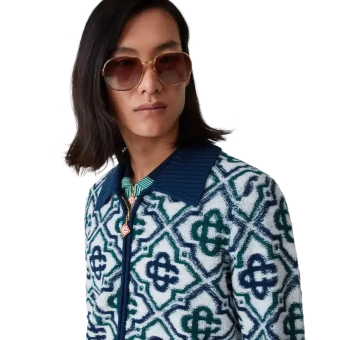 Monogram-Strickpullover mit Reißverschluss