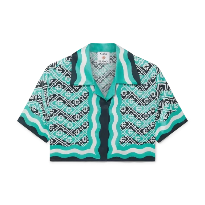 Monogram Wave Cropped Seidenhemd