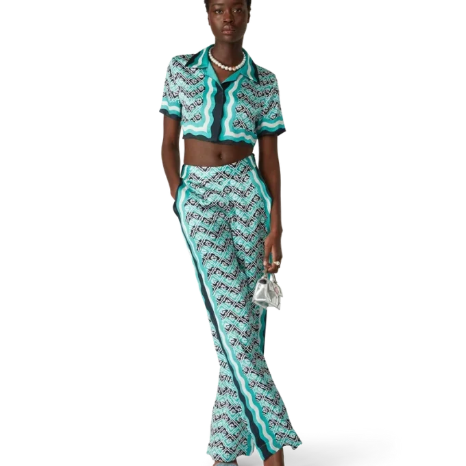 Monogram Wave Cropped Seidenhemd