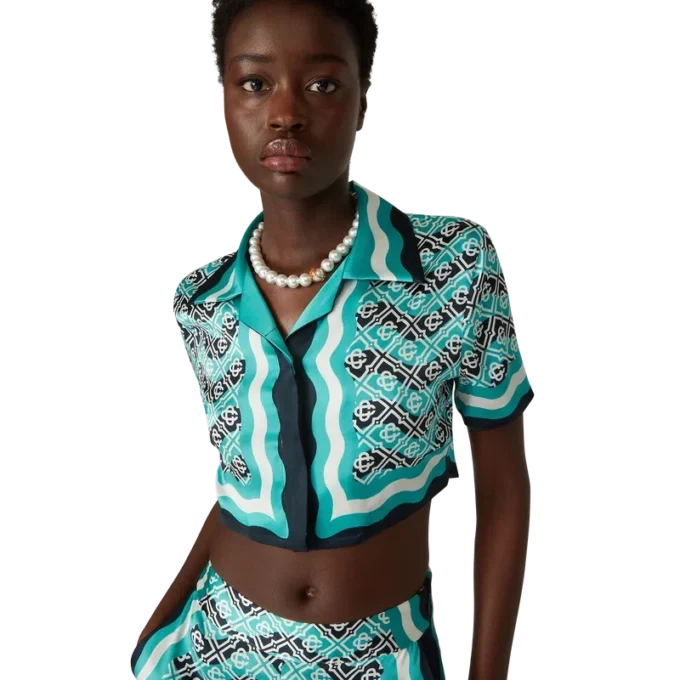 Monogram Wave Cropped Seidenhemd