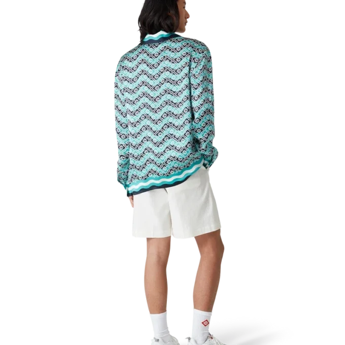 Monogram Wave Langarm-Seidenhemd