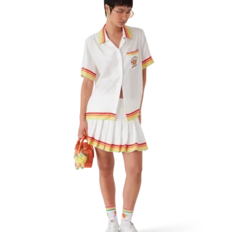 Orangefarbenes Kurzarmhemd aus Seidentwill mit Maskottchen