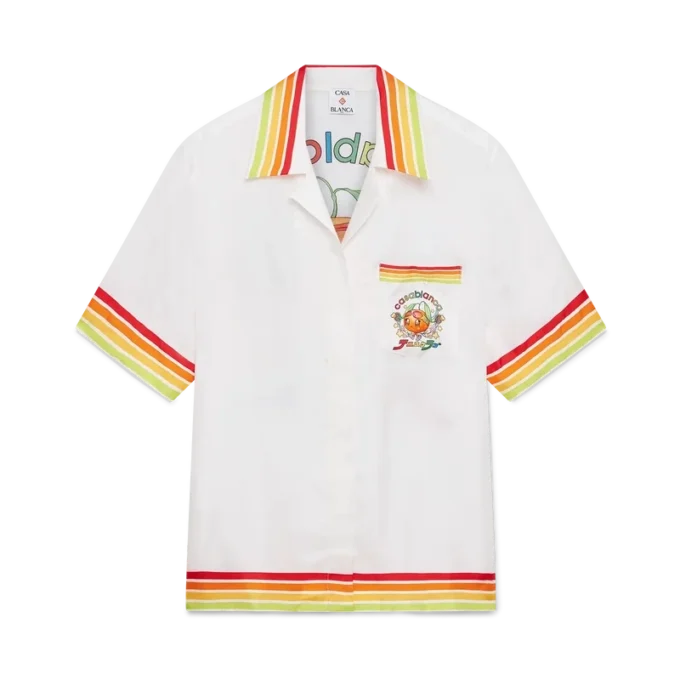 Orangefarbenes Kurzarmhemd aus Seidentwill mit Maskottchen