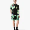 Orchid Glitch Kurzarm-Seidenhemd aus Shorts