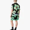 Orchid Glitch Kurzarm-Seidenhemd aus Shorts