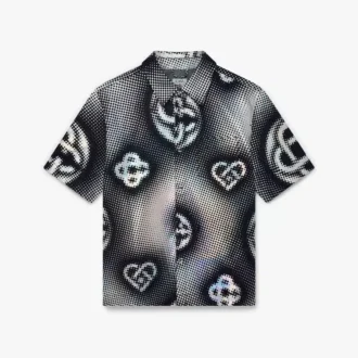 Perlmuttfarbenes Monogramm-Denim-Shirt mit kurzen Shorts