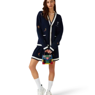 Plisseerock aus Wolle und Kaschmir mit gesticktem Motiv