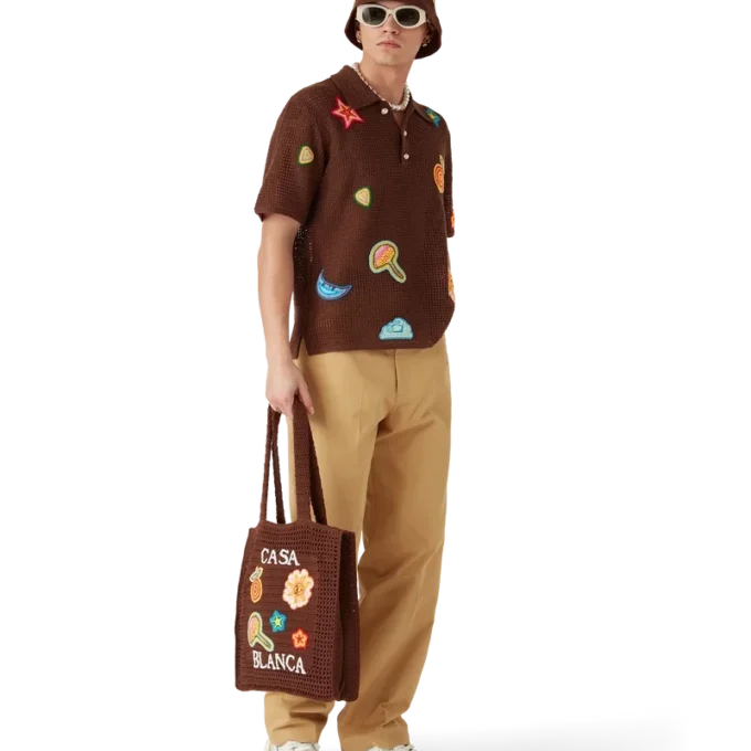 Polohemd mit Häkelmotiv