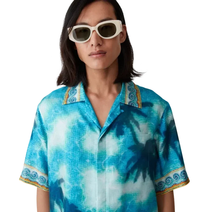 Poolside Emblem Kurzarm-Seidenhemd mit Shorts