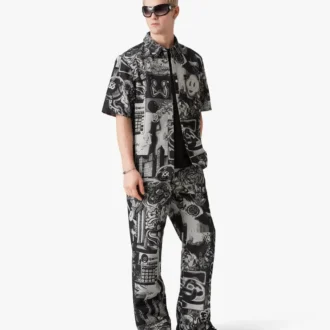 Rave Collage Kurzarm-Shorts-Jeanshemd