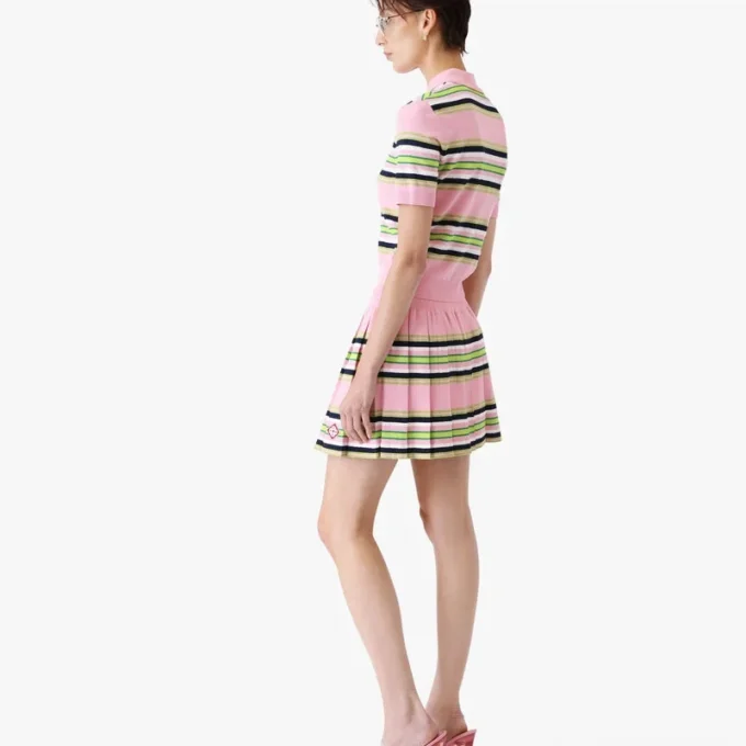 Rosa-grün gestreifter Minirock mit Falten