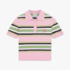 Rosa-grün gestreiftes, tailliertes Poloshirt