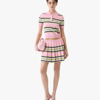 Rosa-grün gestreiftes, tailliertes Poloshirt