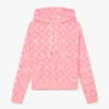 Rosa Velours-Sweatshirt mit Kapuze und Monogramm Rosa Velours-Sweatshirt mit Kapuze und Monogramm