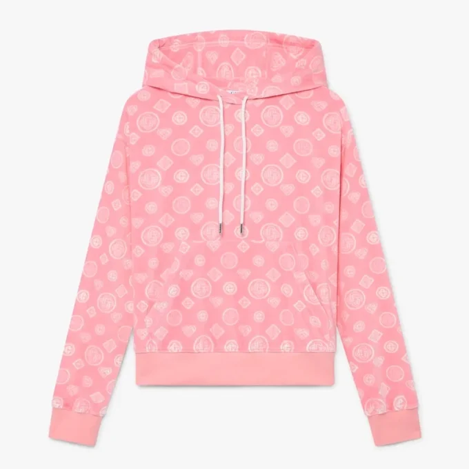 Rosa Velours-Sweatshirt mit Kapuze und Monogramm Rosa Velours-Sweatshirt mit Kapuze und Monogramm