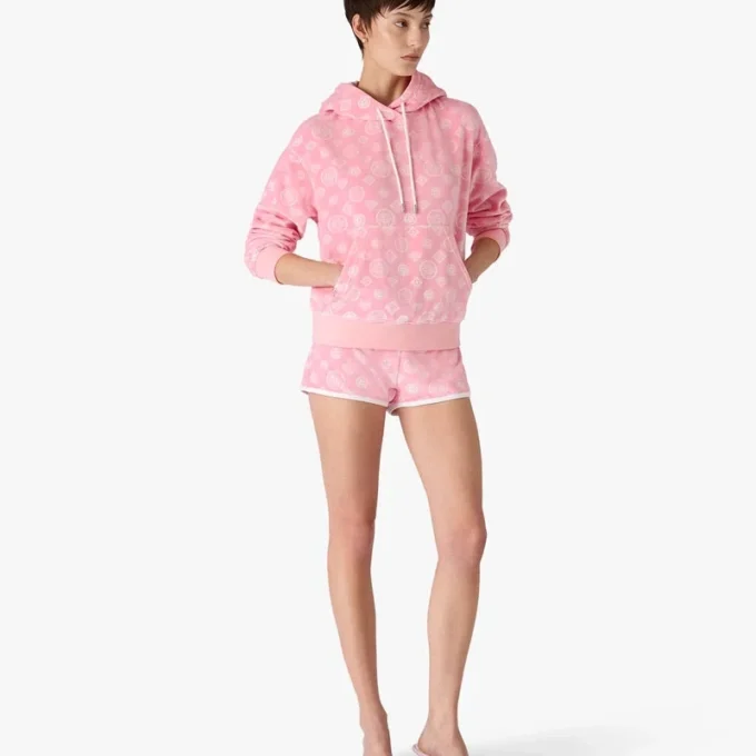 Rosa Velours-Sweatshirt mit Kapuze und Monogramm Rosa Velours-Sweatshirt mit Kapuze und Monogramm